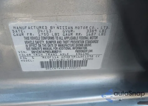 2014 Nissan Versa 1.6 Sv z USA, uszkodzony, nr VIN 3N1CN7AP8EL808211